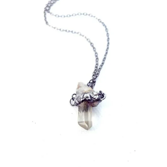 Raw quartz crystal necklace handmade gothic metalwork jewelry men's minimal - Picture 8 of 11